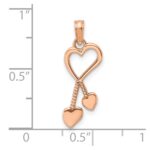 14K Rose Polished Heart with Double Heart Tassel Pendant - Image 3