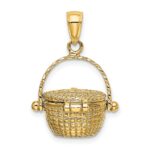 14K 3-D Nantucket Basket with Moveable Lid and Handle Charm - Image 4