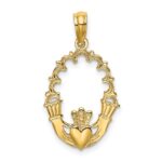 14K Engraved Claddagh In Oval with Lace Trim Charm