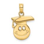 14K Polished Smiley Face with Graduation Cap Charm
