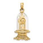 14K 3-D Enameled Moveable Clock In Glass Dome Charm - Image 3