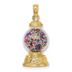 14K 3-D Glass Gumball Machine with Moveable Multi-colored Beads Pendant