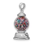 14K White Gold 3-D Glass Gumball Machine with Moveable Multi-colored Beads Pendant - Image 4
