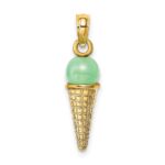 14K Satin Polished 3-D Green Bead Ice Cream Cone Pendant