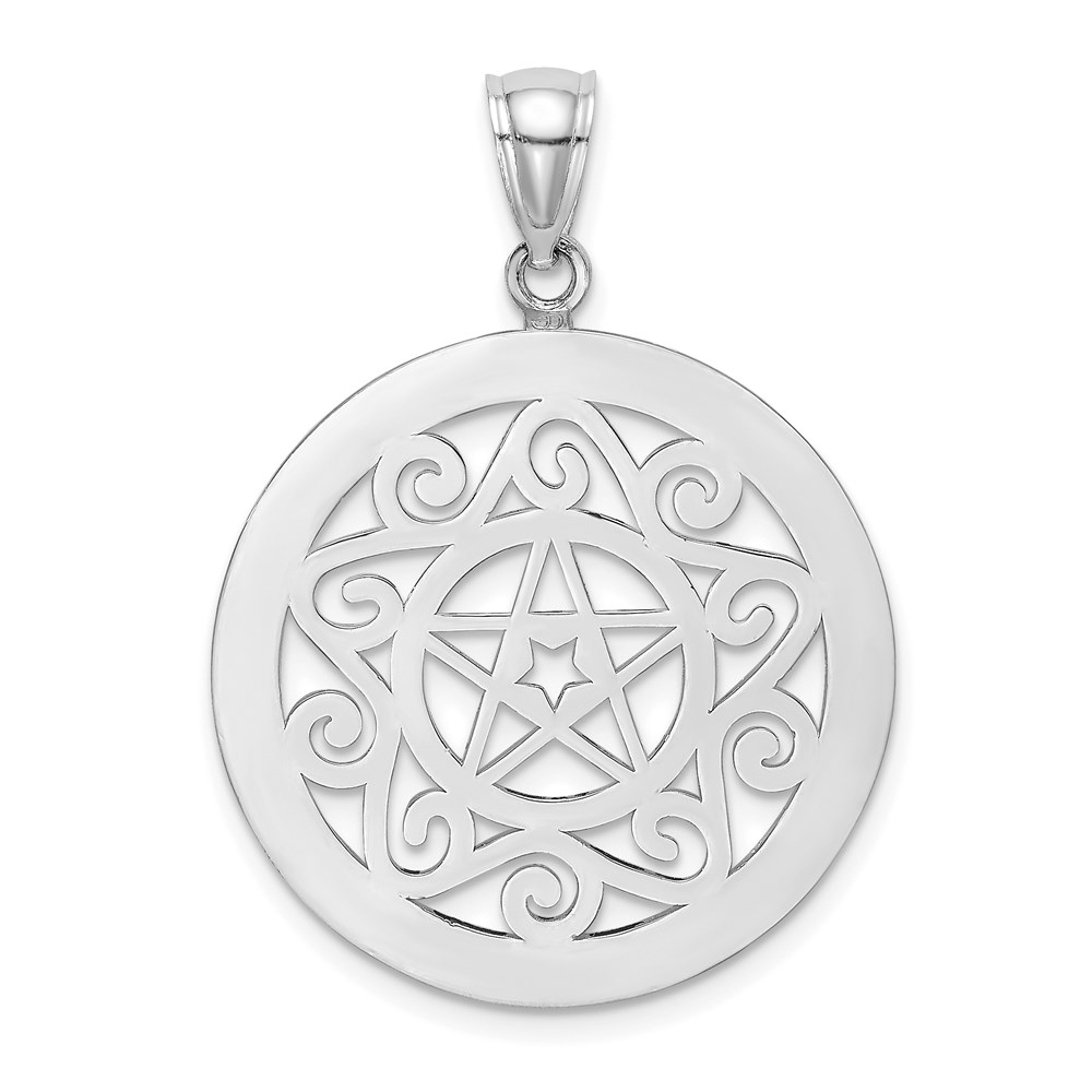 K7332W.jpg 14K White Gold Tribal Star In Round Frame Charm - Image 1