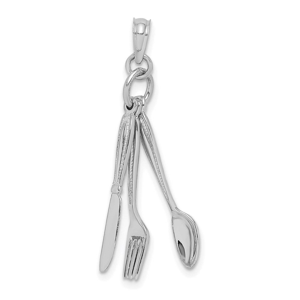 K7347W.jpg 14K White Gold 3-D Moveable Knife, Fork, and Spoon Charm - Image 1
