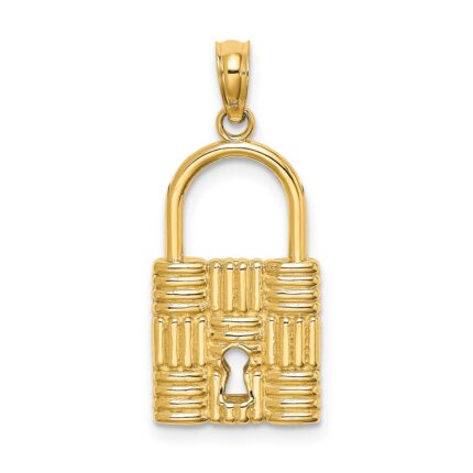 14K 3-D Padlock with Key Hole Charm
