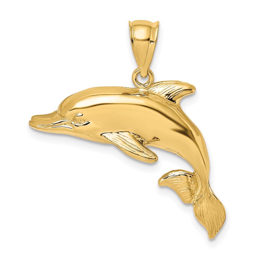K7411.jpg 14K 2-D Polished and Textured Dolphin Charm - Image 1