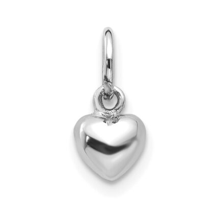 14k White Gold Solid Polished 3D Heart Charm