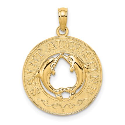 14K SAINT AUGUSTINE with Dolphins Circle Charm