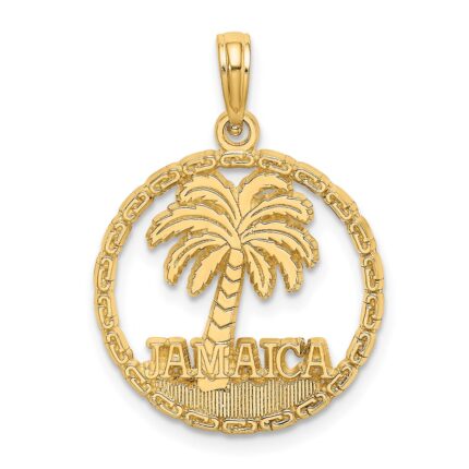 14K JAMAICA Palm Tree Circle Charm