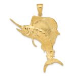 14K Large 3-D Polished and Textured Jumping Sailfish Charm
