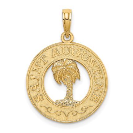 14K SAINT AUGUSTINE with Palm Tree Circle Charm