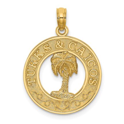 14K TURKS AND CAICOS with Palm Tree Circle Charm
