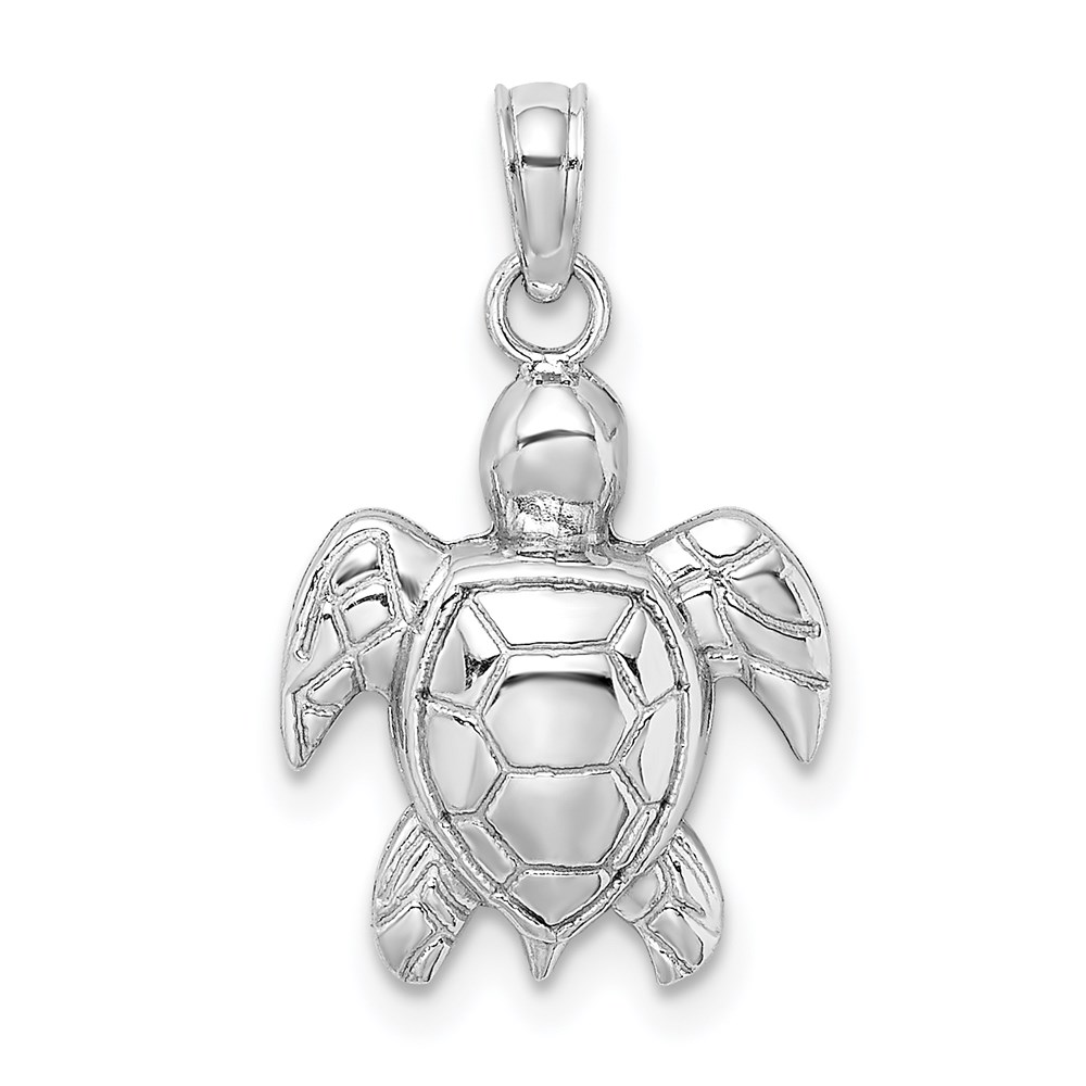 K7662W.jpg 14K White Gold 2-D Textured Sea Turtle Charm - Image 1