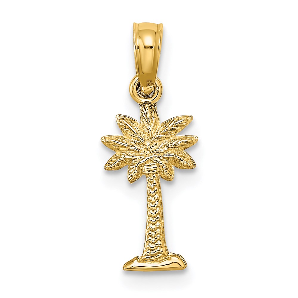 K7663.jpg 14K 2-D Textured Mini Palmetto Palm Tree Charm - Image 1