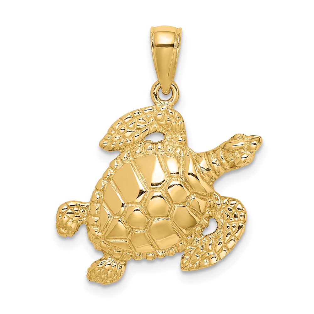 K7682.jpg 14K Textured Sea Turtle Charm - Image 1
