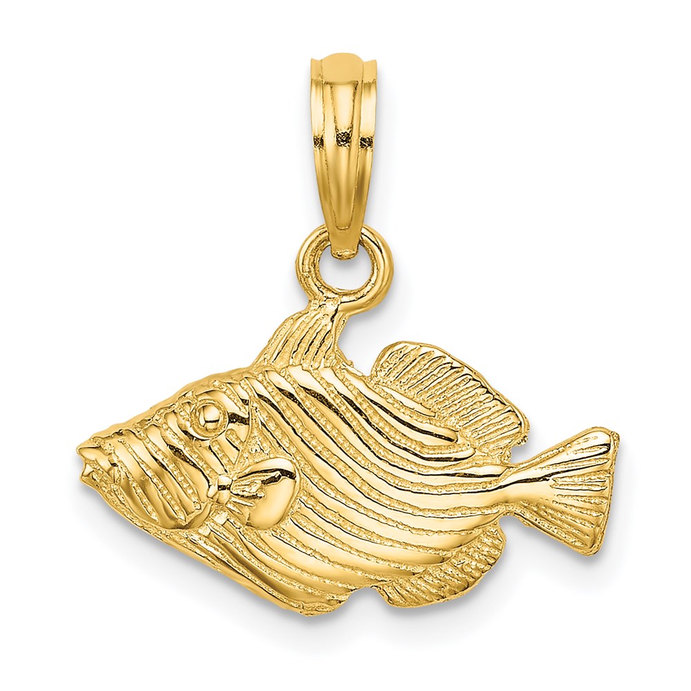 K7703.jpg 14K 2-D Engraved Striped Humu Humu Fish Charm - Image 1
