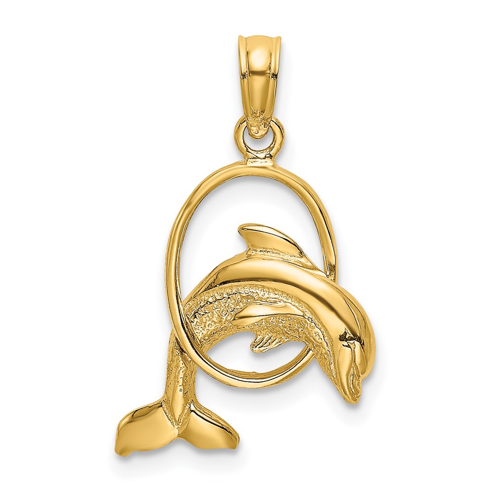 K7706.jpg 14K Small Polished Dolphin Jumping Through Hoop Charm - Image 1