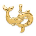 14K Polished Two Dolphins Together Charm