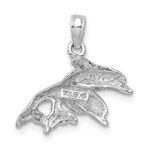 14K White Gold Polished Double Dolphins Jumping Left Charm - Image 4