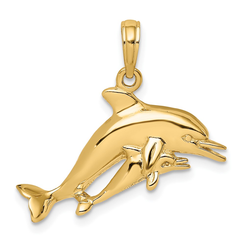 K7792.jpg 14K 2-D Double Dolphins Swimming Charm - Image 1
