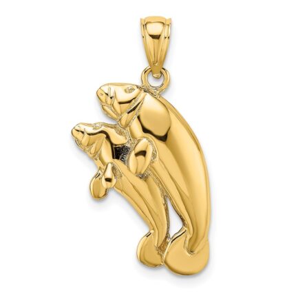 14K 2-D Polished Two Manatees Charm