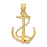 14K 3-D Polished and Textured Anchor with Rope Charm