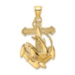 14K Large 2-D Anchor with Shark Charm