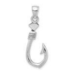 14K White Gold 3-D Large Fish Hook with Rope Charm - Image 4