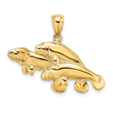 14K 2-D Polished Three Manatees Charm