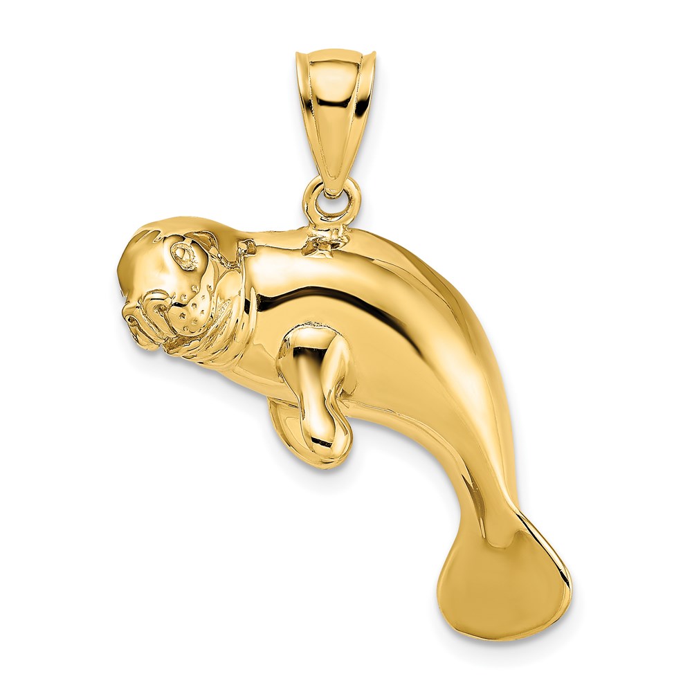 K7997.jpg 14K 2-D Polished Swimming Manatee Charm - Image 1