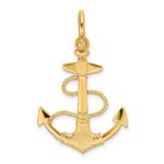 14K 3-D Textured Anchor with Rope and Shackle Bail Charm