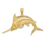 14K Large 2-D Polished and Satin Blue Marlin Charm