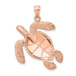 14K Rose Gold Large Textured Swimming Sea Turtle Charm - Image 4