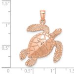 14K Rose Gold Large Textured Swimming Sea Turtle Charm - Image 3