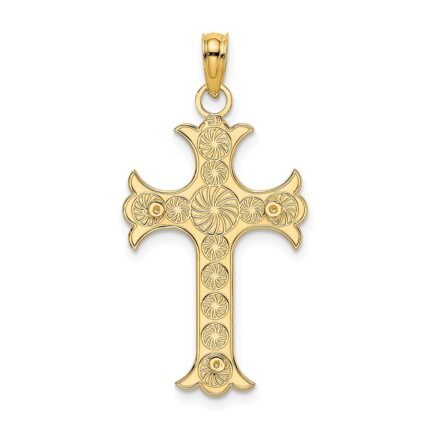14K Double Sided Textured Cross Charm
