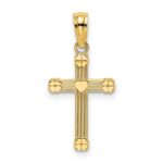 14K Textured with Center Heart Small Cross Charm