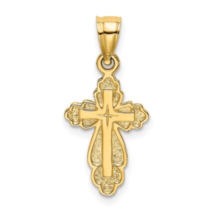 14K Solid Polished and Textured Cross Charm
