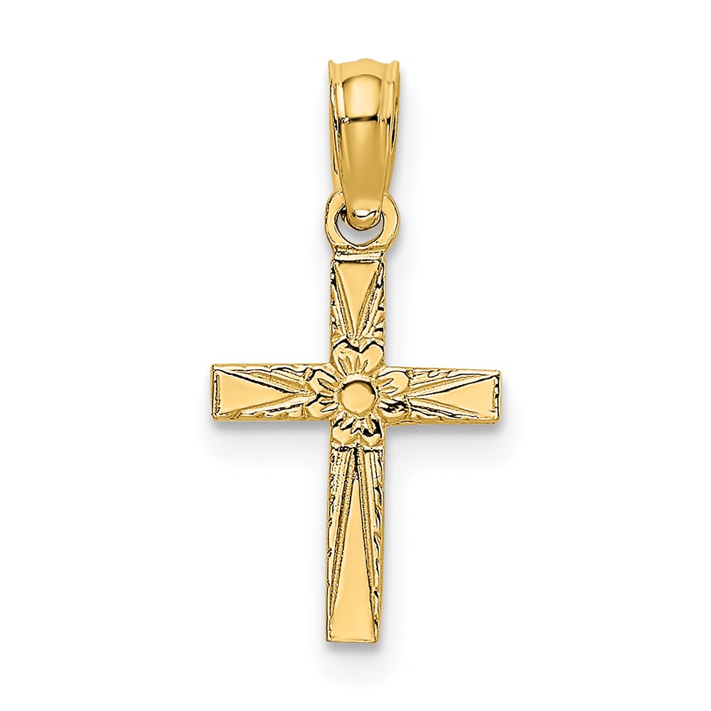 K8369.jpg 14K Polished and Engraved Mini Cross with Flower Charm - Image 1