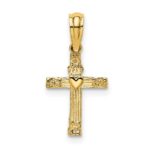 14K Textured Mini Cross with Heart Charm