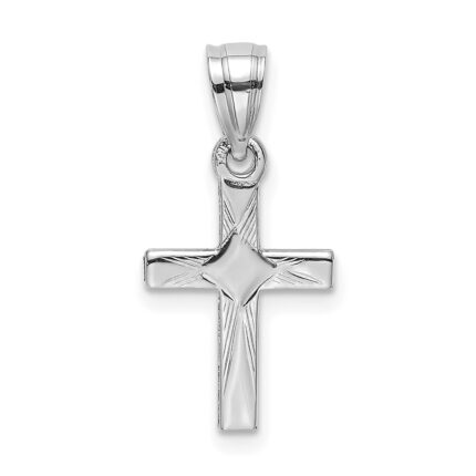14K White Gold Diamond Shape Center Mini Cross Charm