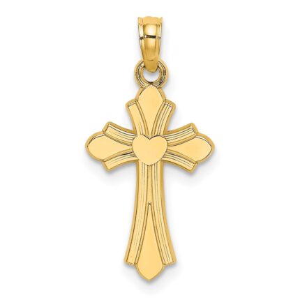 14K Polished Cross with Heart Charm