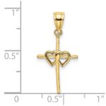 14K Polished Double Hearts On Stick Cross Charm - Image 3
