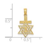 14K Polished and Textured Star Of David and Cross Charm - Image 3