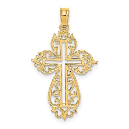14K Cut-Out Scroll Framed Cross Charm