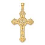 14K Textured Crucifix with Floral Tips Charm