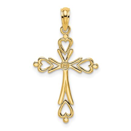 14K Cross Cut-Out with Heart Ends Charm