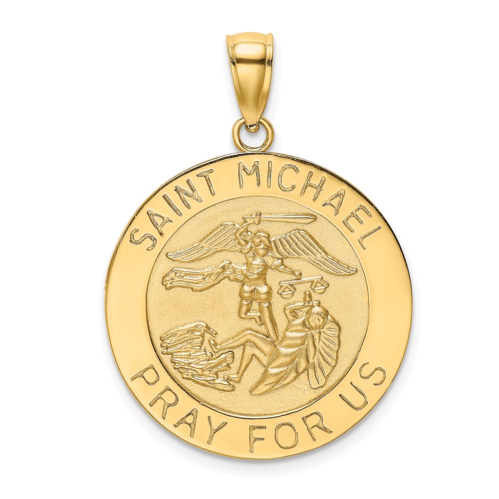 K8490.jpg 14k Polished and Satin Large St. Michael Medal Round Pendant - Image 1