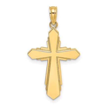 14K Solid Beaded Cross Charm